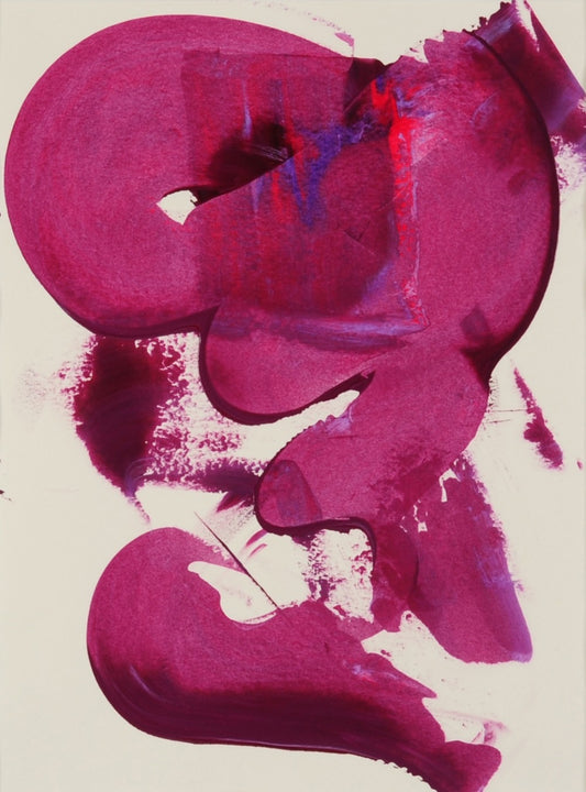 Abstrakte Acrylmalerei „Love From Within / Verinnerlichte Liebe“ von Isabelle Cannas mit Rot-, Rosa- und Blautönen, gerahmt mit Passepartout.