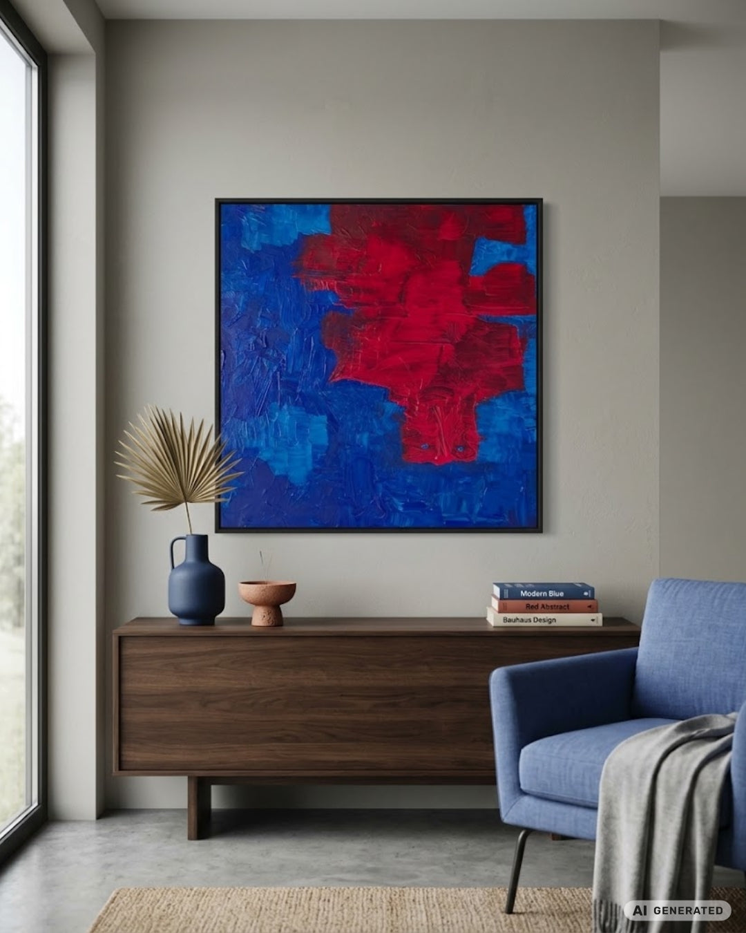 Quadratische Acrylmalerei „Upside Down / Kopf Über“ von Isabelle Cannas mit kräftigen Farbfeldern, freien Linien und fragmentierten abstrakten Formen.