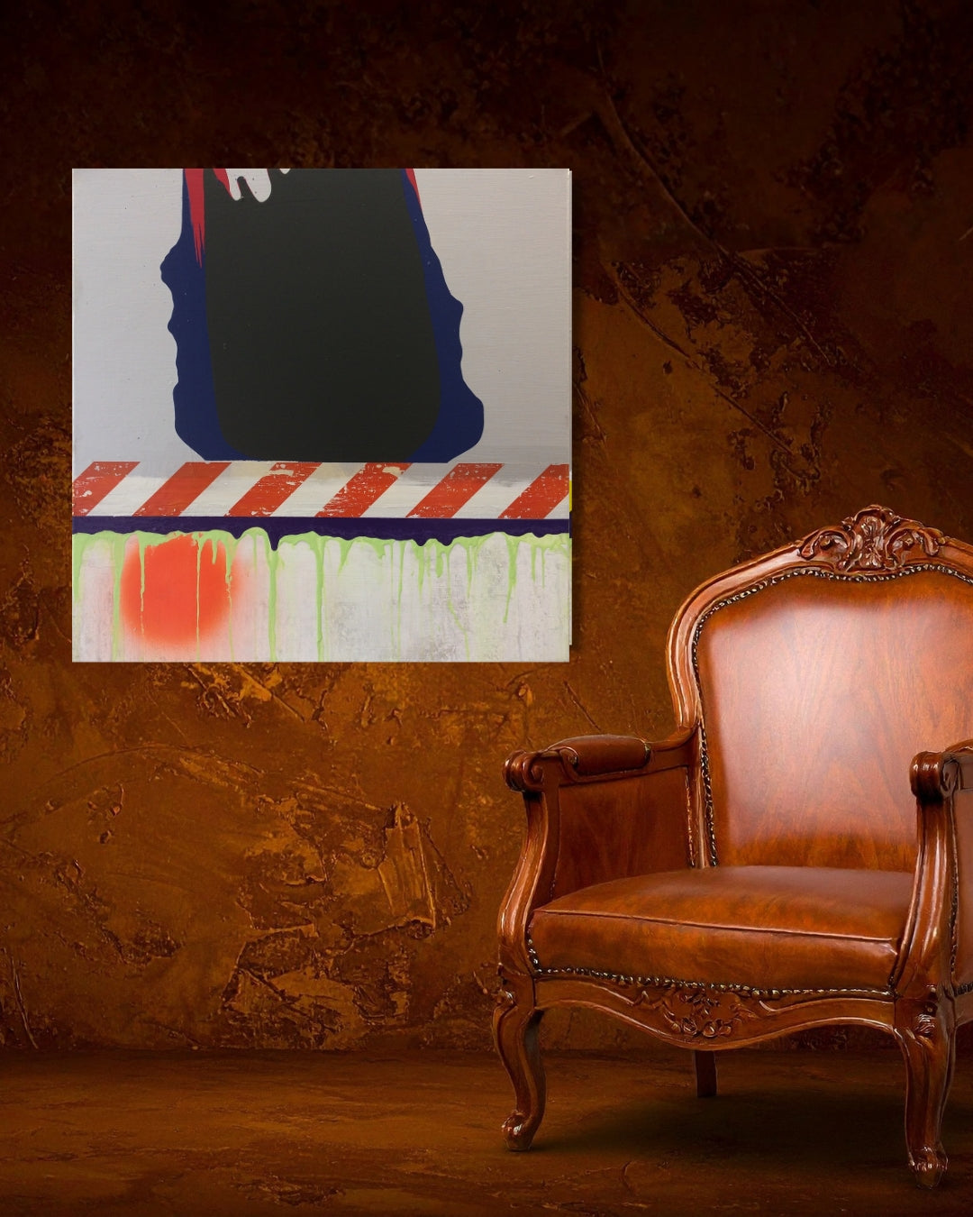 SLOUCH von Jens Joneleit, Mixed‑Media‑Unikat auf Leinwand 70 × 70 cm; abstrakte Konstruktion trifft prozessuale Farbarbeit, klare Oberzone und dynamische Unterzone | ARTSPACER