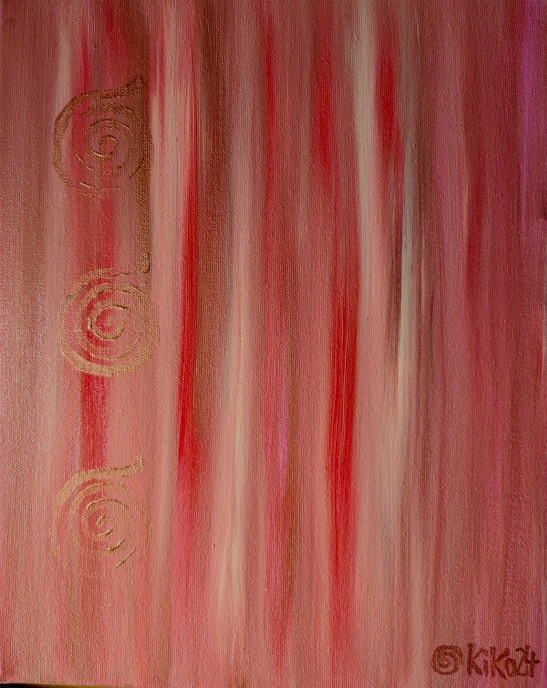 „Alles ist Licht II“ – Acryl auf Leinwand, 36 × 28 cm; warme Lichtbahnen, Spiralstruktur.