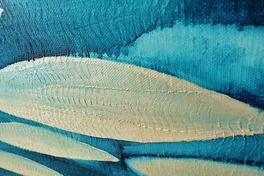 Der Schwarm“ – Mischtechnik auf Leinwand, 100 × 80 cm; organische Zell-/Schwarmstruktur mit perlmuttartigem Schimmer.