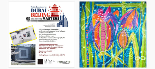 Farbenfrohes abstraktes Kunstwerk von Kirsten Kohrt mit floralen, organischen Formen in leuchtenden Blau-, Grün- und Orangetönen; Titel: „Herzsutra“.