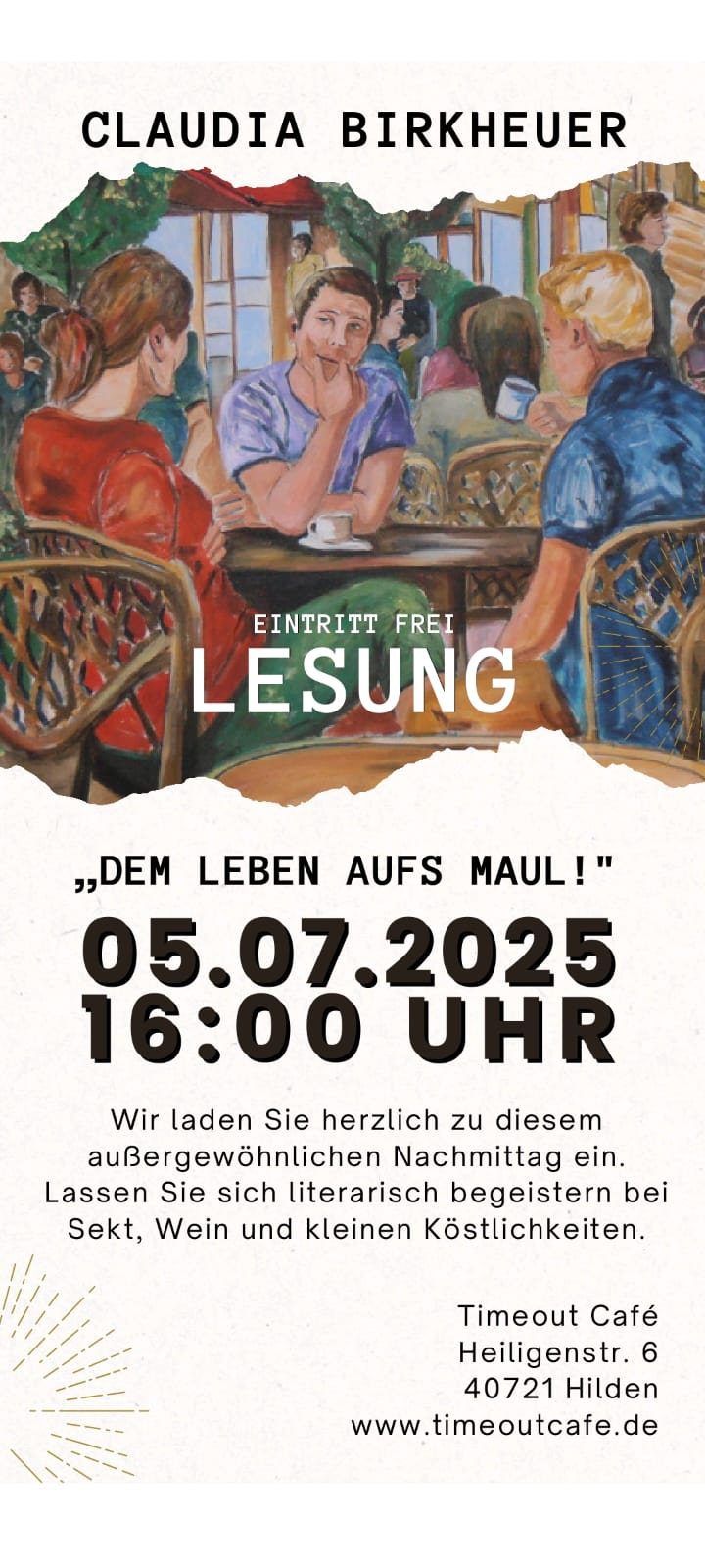 LESUNG "DEM LEBEN AUFS MAUL" mit Claudia Birkheuer - EINTRITT FREI