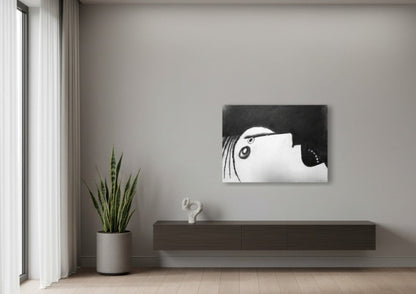 Schwarz‑Weiß‑Ölkreide „Schrei“ (2002), 35 × 50 cm, Franz Vornberger; komprimierter Affekt und Existenzthema. 