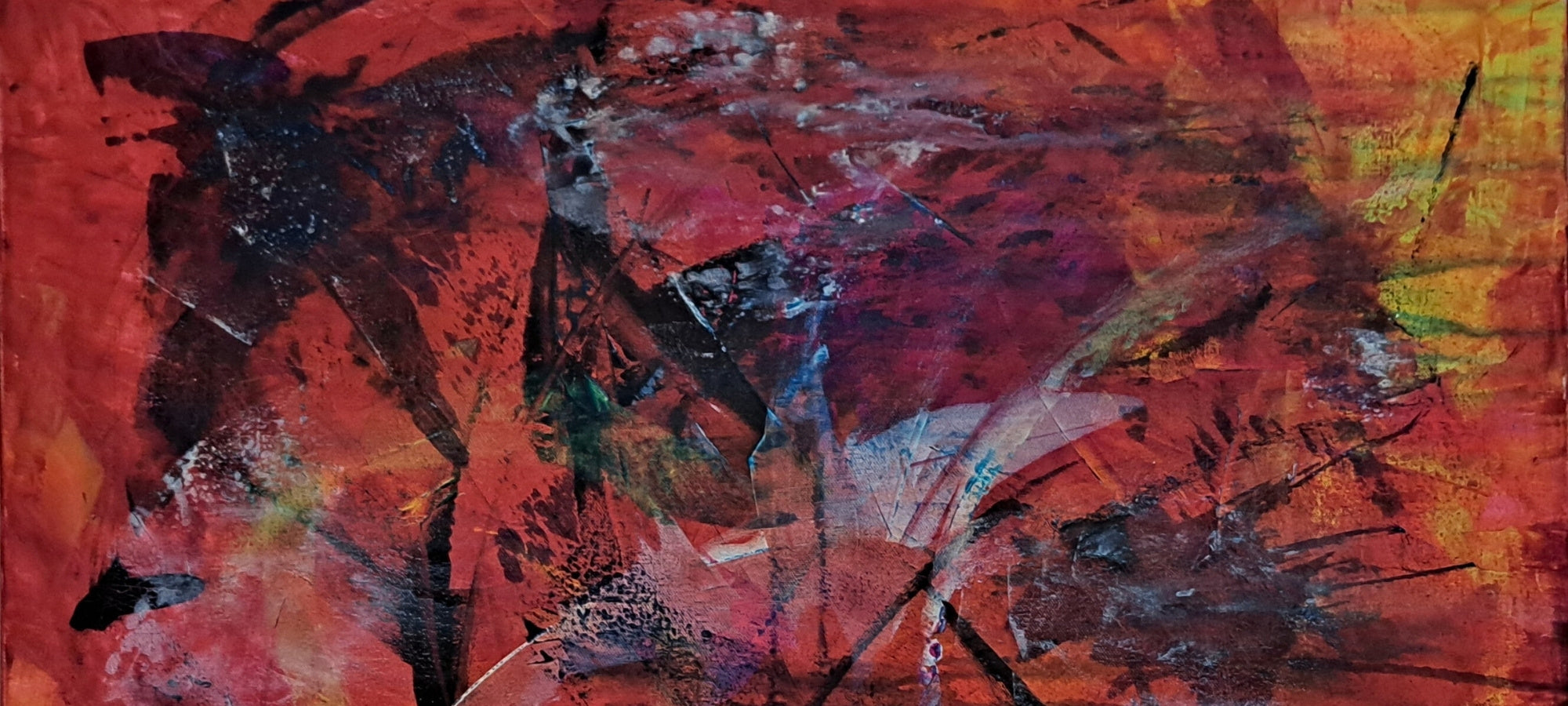 Abstraktes Bild in Rottönen als Header der Künstlerseite von Hanne Hermes bei ARTSPACER.