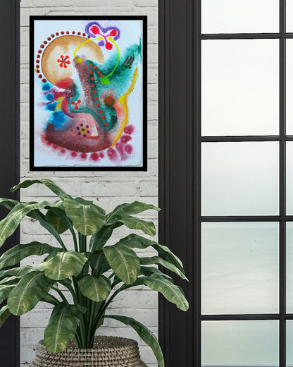 Abstraktes Aquarellgemälde 'Fresh Wind_1226' von Amos Plaut. Zarte, ineinanderfließende Farben und Formen, darunter Braun, Grün, Blau und Pink, auf hellem Büttenpapier. Teil der Serie 'EARTH's crust'.