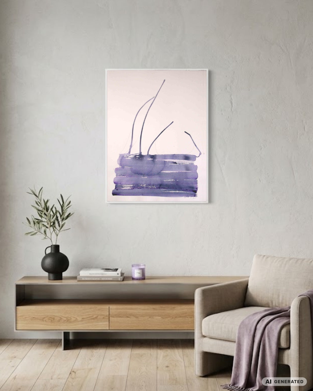 Abstrakte Papierarbeit „Water Blues 5“ von Amos Plaut mit fließendem Acryl in unterschiedlichen Blaunuancen und offenen hellen Flächen.