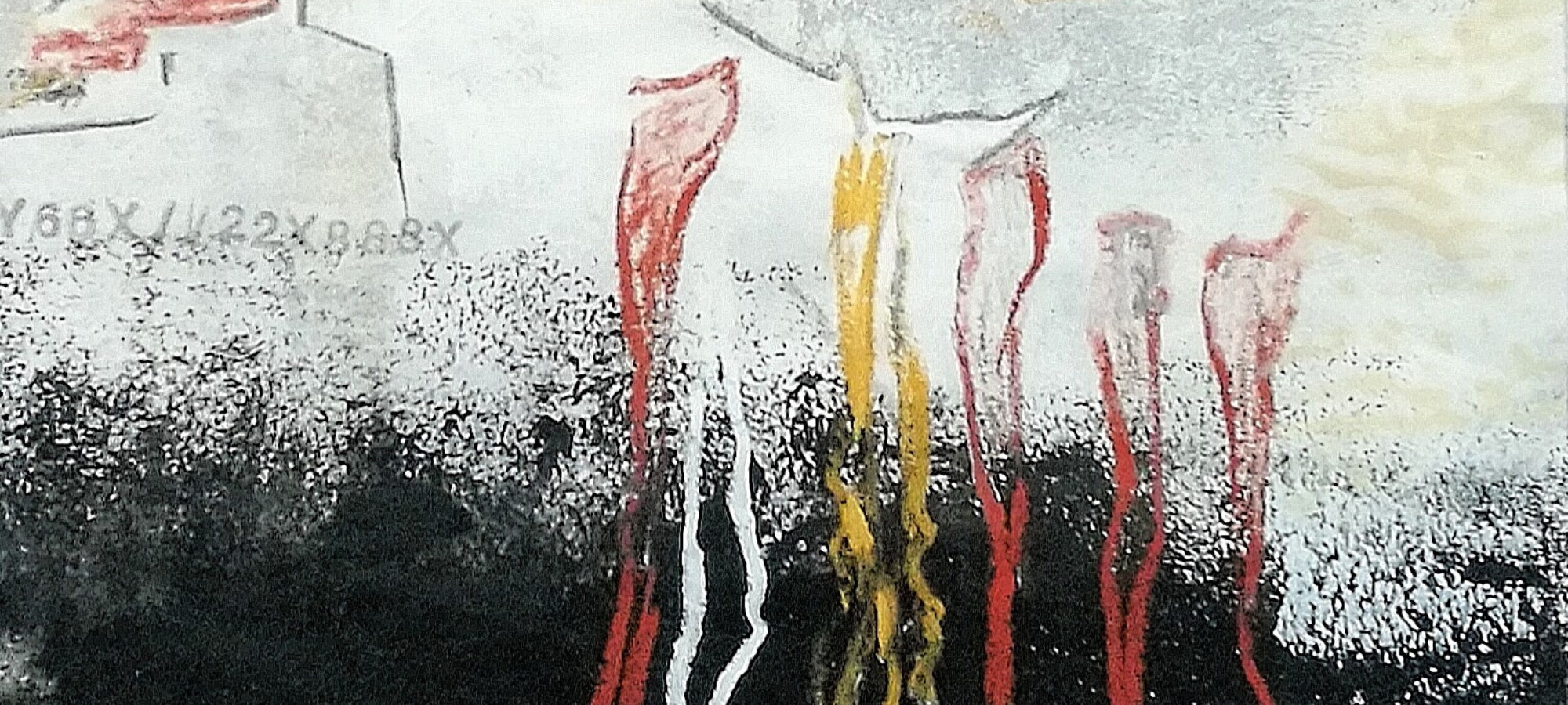 Abstrakte Malerei von Angelika Wesener: Detailansicht mit roten und gelben Farbverläufen – Headerbild der Künstlerseite auf ARTSPACER.