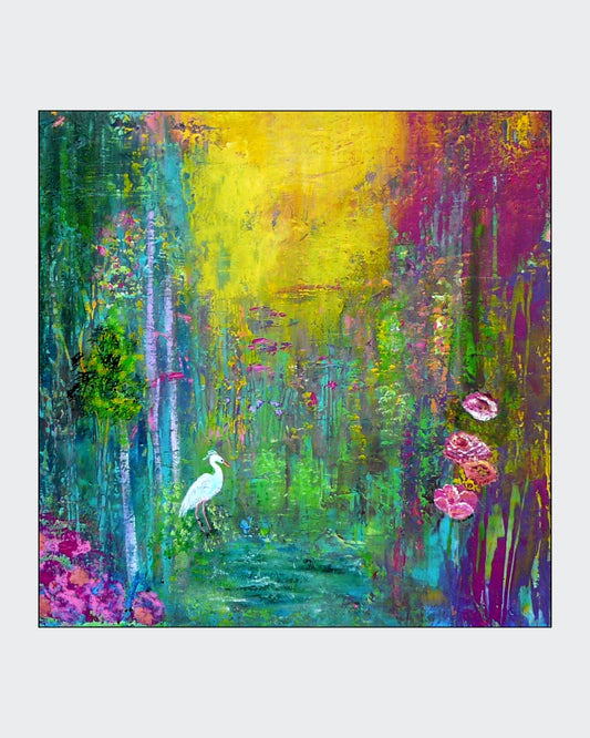 Acrylgemälde mit kräftigen, gespachtelten Farbschichten in Grün‑, Blau‑ und Lichttönen; Werk ‚Erneuerung‘ von Dr. Blanka Mandel.