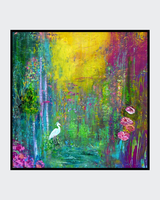 Acrylgemälde mit kräftigen, gespachtelten Farbschichten in Grün‑, Blau‑ und Lichttönen; Werk ‚Erneuerung‘ von Dr. Blanka Mandel.