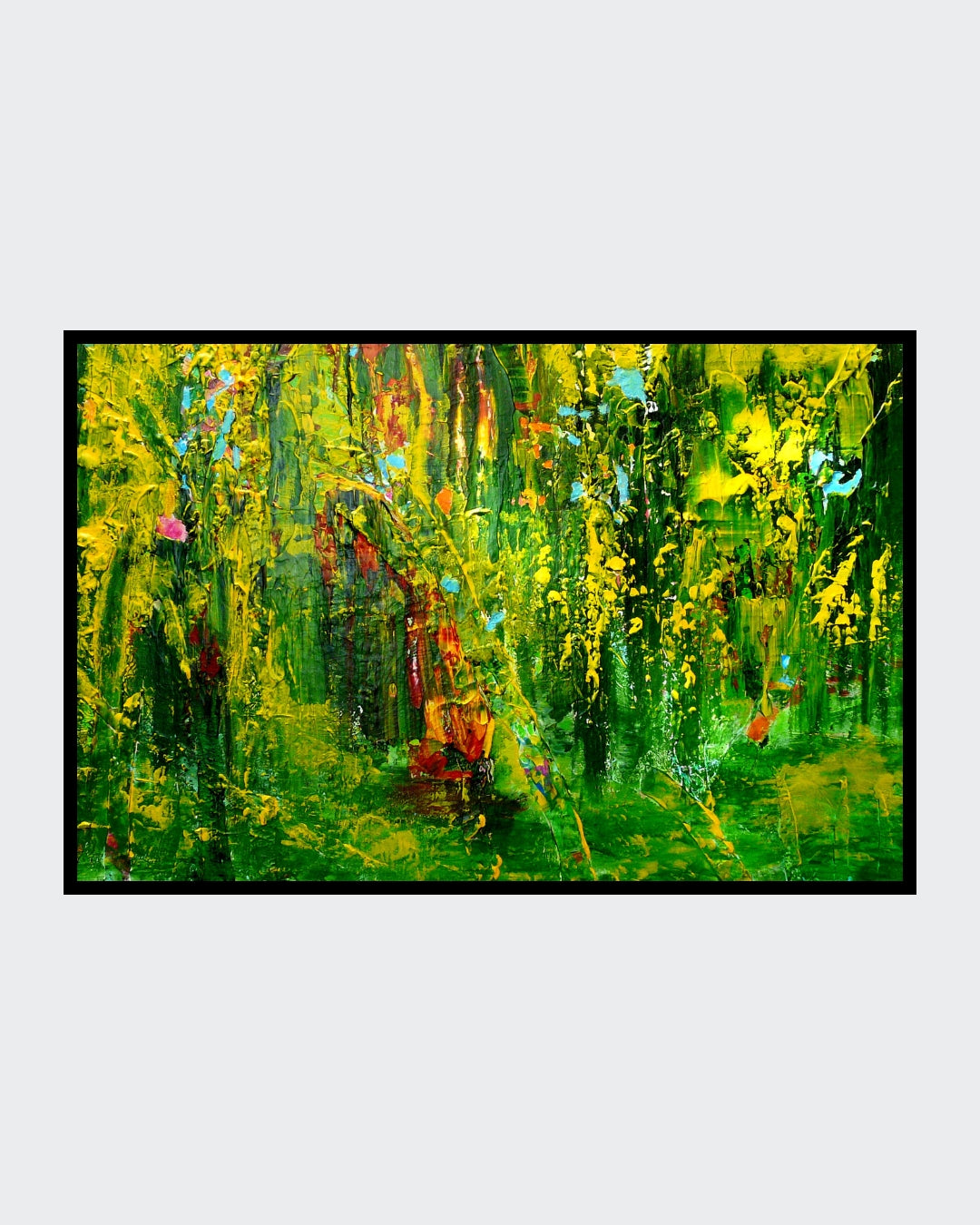 Grünbetontes, abstrakt‑expressives Acrylgemälde auf Holz mit kräftiger Struktur und Spachtelspuren; Werk ‚Mystical Place (66)‘ von Dr. Blanka Mandel.