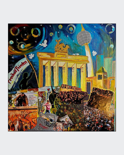 Gemälde "Frieden und Freiheit" von Carina Teufel, zeigt eine abstrakte Darstellung von harmonischen Elementen, die Frieden und grenzenlose Freiheit symbolisieren. 