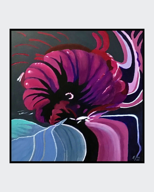 "Malve abstrakt" ist ein abstraktes Gemälde von Claudia Altemeier. Es zeigt die Schönheit der Malve in einer dynamischen Komposition aus leuchtenden Farben und fließenden Formen. Das Gemälde ist in Acryl auf Leinwand gemalt und misst 50x50 cm.