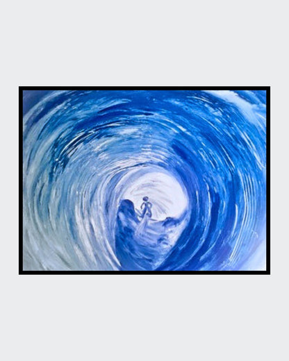 Acrylgemälde „Gletscherhöhle“ von Federica: abstrakte Komposition in Blau- und Weißtönen mit fließenden Strukturen auf Leinwand, 90 x 110 cm / ARTSPACER