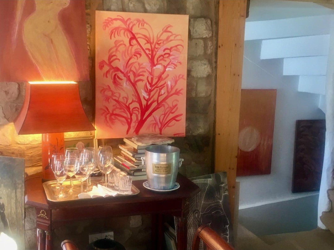 Gemälde "Koralle" von Federica, Acryl auf Leinwand, 110x90 cm. Abstrakte Darstellung von Korallen in verschiedenen Rottönen.