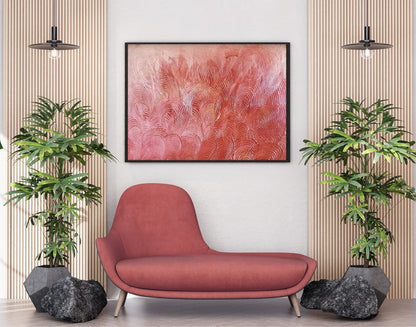 Acrylgemälde „Rote Welle“ von Federica: wellenförmige Strukturen in intensiven Rottönen auf Leinwand, 80 x 100 cm /ARTSPACER