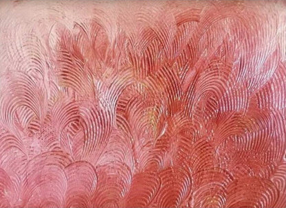 Acrylgemälde „Rote Welle“ von Federica: wellenförmige Strukturen in intensiven Rottönen auf Leinwand, 80 x 100 cm / ARTSPACER