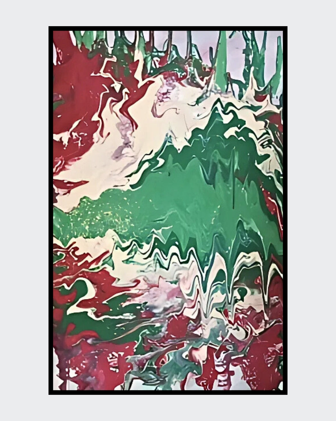 Acrylgemälde „Viva Italia“ von Federica: Rot, Grün und Weiß in fließender Pouring-Technik, dynamische Strukturen auf Leinwand, 60 x 40 cm / ARTSPACER