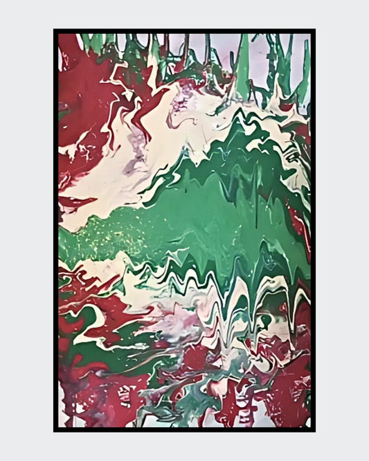 Acrylgemälde „Viva Italia“ von Federica: Rot, Grün und Weiß in fließender Pouring-Technik, dynamische Strukturen auf Leinwand, 60 x 40 cm / ARTSPACER