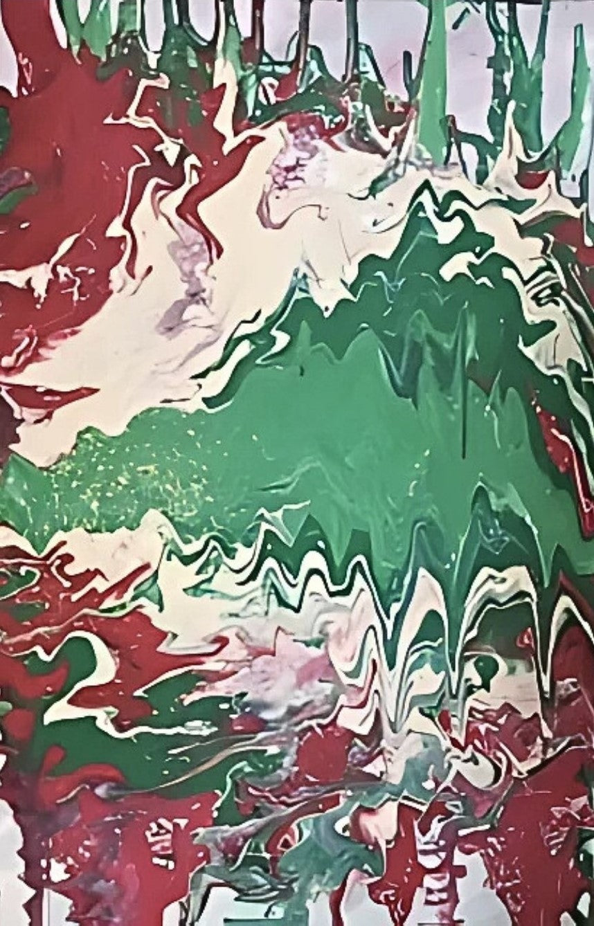 Acrylgemälde „Viva Italia“ von Federica: Rot, Grün und Weiß in fließender Pouring-Technik, dynamische Strukturen auf Leinwand, 60 x 40 cm / ARTSPACER