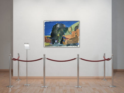 Aquarellmalerei von Franz Vornberger aus dem Jahr 1999. Die Arbeit zeigt eine Hausmauer in einer reduzierten Farbpalette. Der Künstler verwendet einen pastosen Pinselstrich, um die raue Oberfläche der Mauer darzustellen. Bei FEMARTSPACE.