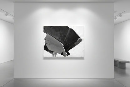 Schwarz‑Weiß‑Mischtechnik „Ikarus“ (1994), 78 × 100 cm, Franz Vornberger; Mythos als Metapher für Eskalation und Fall.