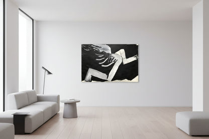 Schwarz‑Weiß‑Mischtechnik „Pegasus“ (1996), 53 × 78 cm, Franz Vornberger; poetisches Gegenmotiv von Auftrieb/Transzendenz.