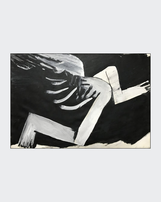 Schwarz‑Weiß‑Mischtechnik „Pegasus“ (1996), 53 × 78 cm, Franz Vornberger; poetisches Gegenmotiv von Auftrieb/Transzendenz.