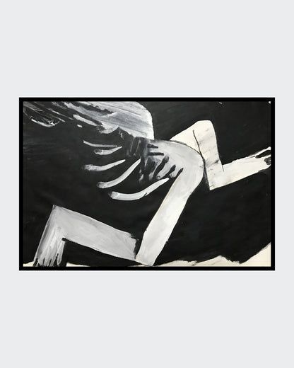 Schwarz‑Weiß‑Mischtechnik „Pegasus“ (1996), 53 × 78 cm, Franz Vornberger; poetisches Gegenmotiv von Auftrieb/Transzendenz.