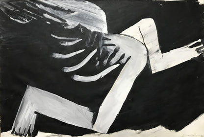Schwarz‑Weiß‑Mischtechnik „Pegasus“ (1996), 53 × 78 cm, Franz Vornberger; poetisches Gegenmotiv von Auftrieb/Transzendenz.