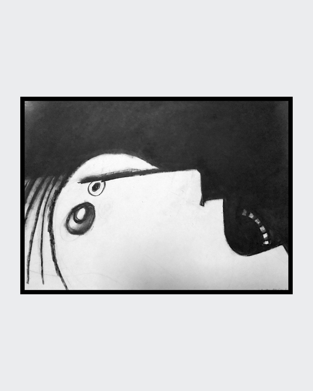 Schwarz‑Weiß‑Ölkreide „Schrei“ (2002), 35 × 50 cm, Franz Vornberger; komprimierter Affekt und Existenzthema. 