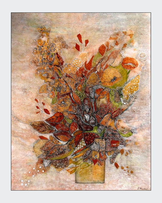 Flowers abstrakt. Acryl-Mischtechnik-Gemälde (100x80 cm). Abstraktes Blumenmotiv mit weißem Schattenfugenrahmen.
