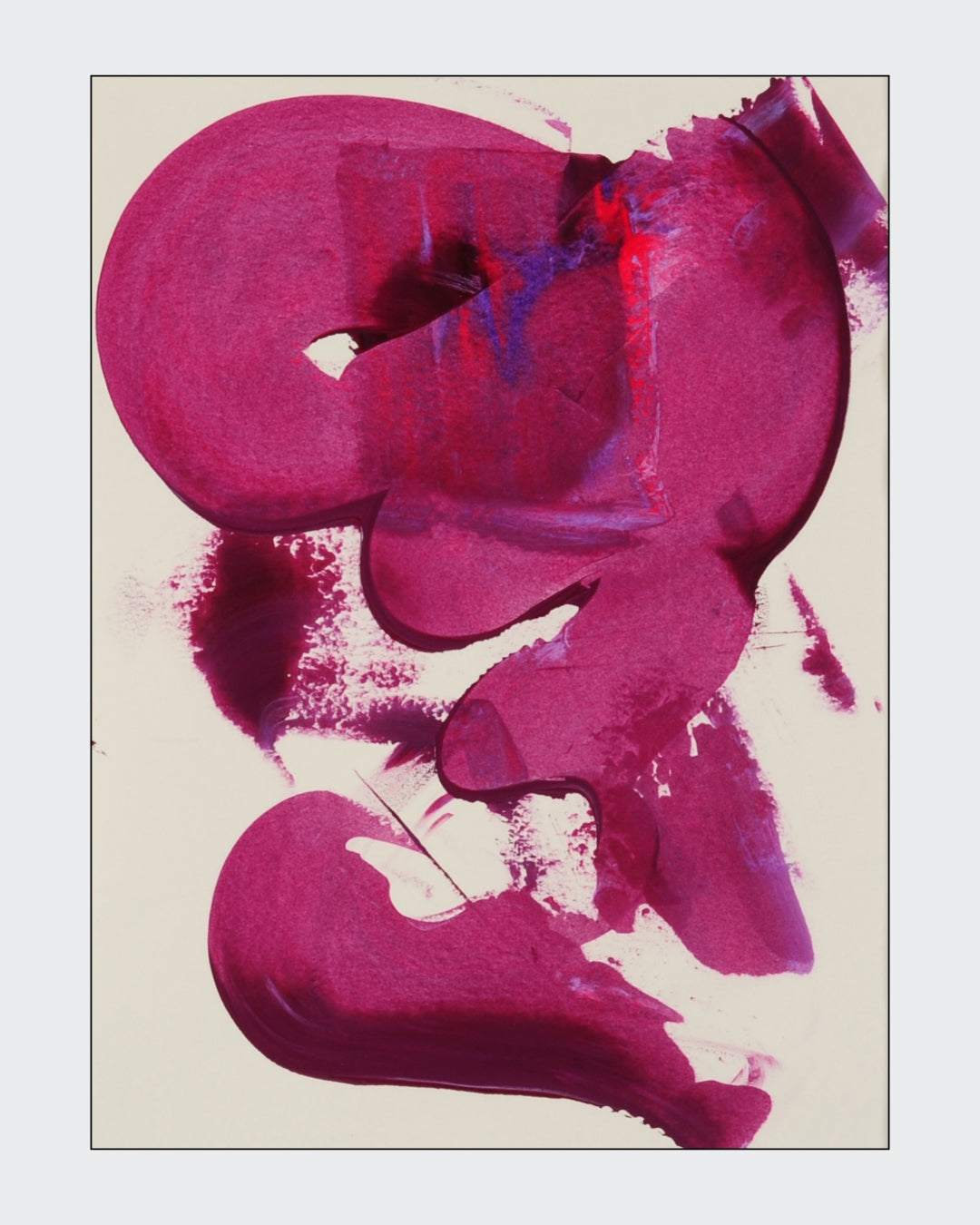 Abstrakte Acrylmalerei „Love From Within / Verinnerlichte Liebe“ von Isabelle Cannas mit Rot-, Rosa- und Blautönen, gerahmt mit Passepartout.