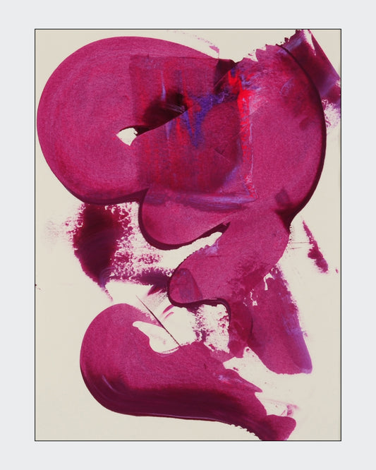 Abstrakte Acrylmalerei „Love From Within / Verinnerlichte Liebe“ von Isabelle Cannas mit Rot-, Rosa- und Blautönen, gerahmt mit Passepartout.