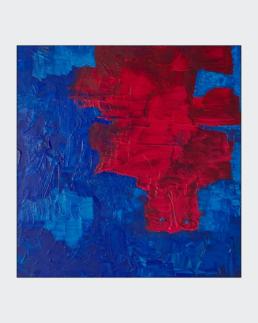 Quadratische Acrylmalerei „Upside Down / Kopf Über“ von Isabelle Cannas mit kräftigen Farbfeldern, freien Linien und fragmentierten abstrakten Formen.