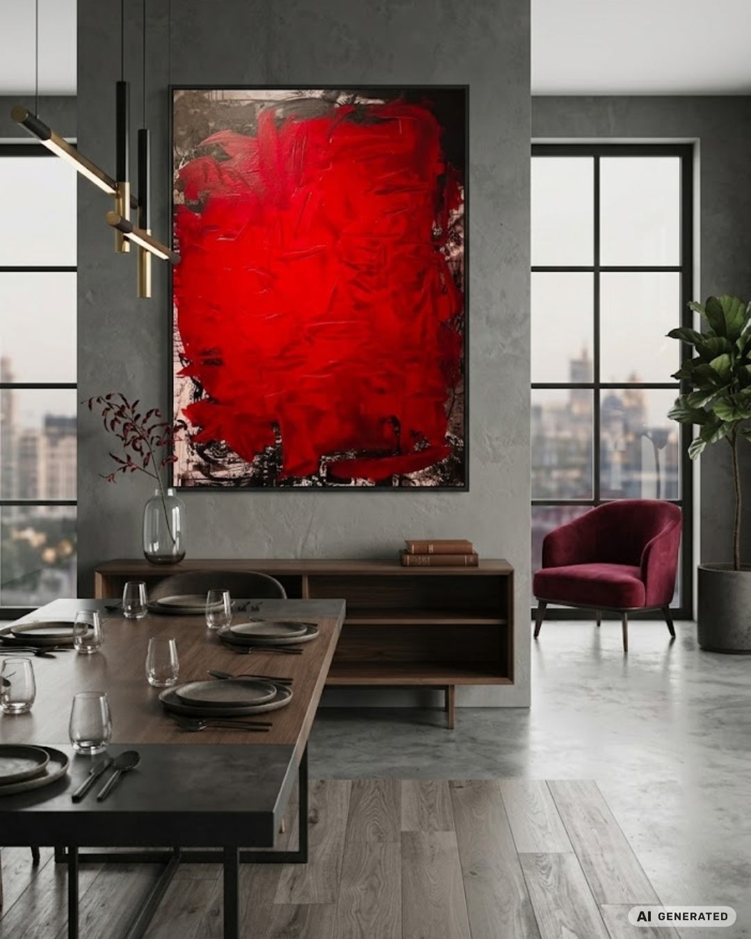 Expressives Mixed-Media-Werk „War Crisis / Krieg Krise“ von Isabelle Cannas mit Acryl, fotografischen Fragmenten und kontrastreichen Rot-, Schwarz- und Beigetönen.