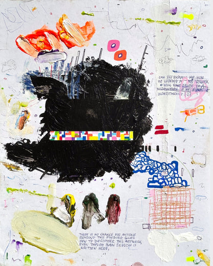 ART_090624 von Jens Joneleit, Mixed‑Media‑Unikat auf Papier 30 × 24 cm, abstrakte farbintensive Komposition mit gestischen Schichtungen und strukturierten Details | ARTSPACER