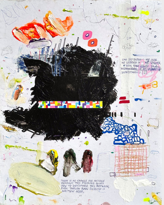 ART_090624 von Jens Joneleit, Mixed‑Media‑Unikat auf Papier 30 × 24 cm, abstrakte farbintensive Komposition mit gestischen Schichtungen und strukturierten Details | ARTSPACER