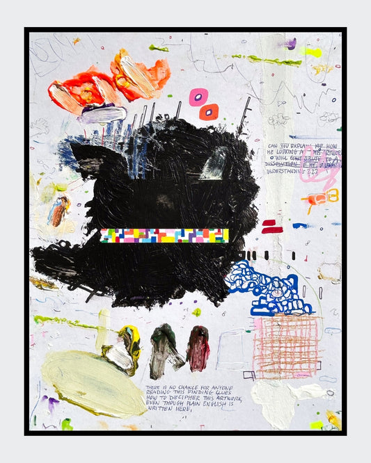 ART_090624 von Jens Joneleit, Mixed‑Media‑Unikat auf Papier 30 × 24 cm, abstrakte farbintensive Komposition mit gestischen Schichtungen und strukturierten Details | ARTSPACER