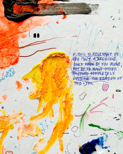 ART_090724 von Jens Joneleit, Mixed‑Media‑Unikat auf Papier 30 × 24 cm, abstrakte energische Komposition mit strukturierten Schichten und dynamischen Farbspuren | ARTSPACER