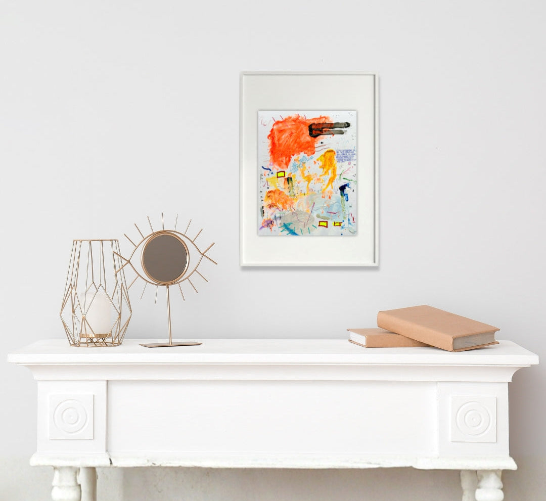 ART_090724 von Jens Joneleit, Mixed‑Media‑Unikat auf Papier 30 × 24 cm, abstrakte energische Komposition mit strukturierten Schichten und dynamischen Farbspuren | ARTSPACER