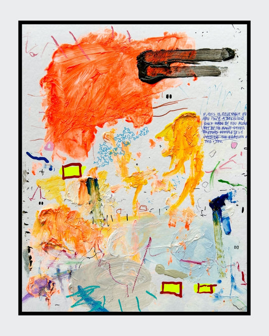 ART_090724 von Jens Joneleit, Mixed‑Media‑Unikat auf Papier 30 × 24 cm, abstrakte energische Komposition mit strukturierten Schichten und dynamischen Farbspuren | ARTSPACER