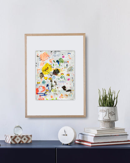 ART_090824 von Jens Joneleit, Mixed‑Media‑Unikat auf Papier 30 × 24 cm, abstrakte gestische Komposition mit dynamischen Strukturen und farbintensiven Akzenten | ARTSPACER
