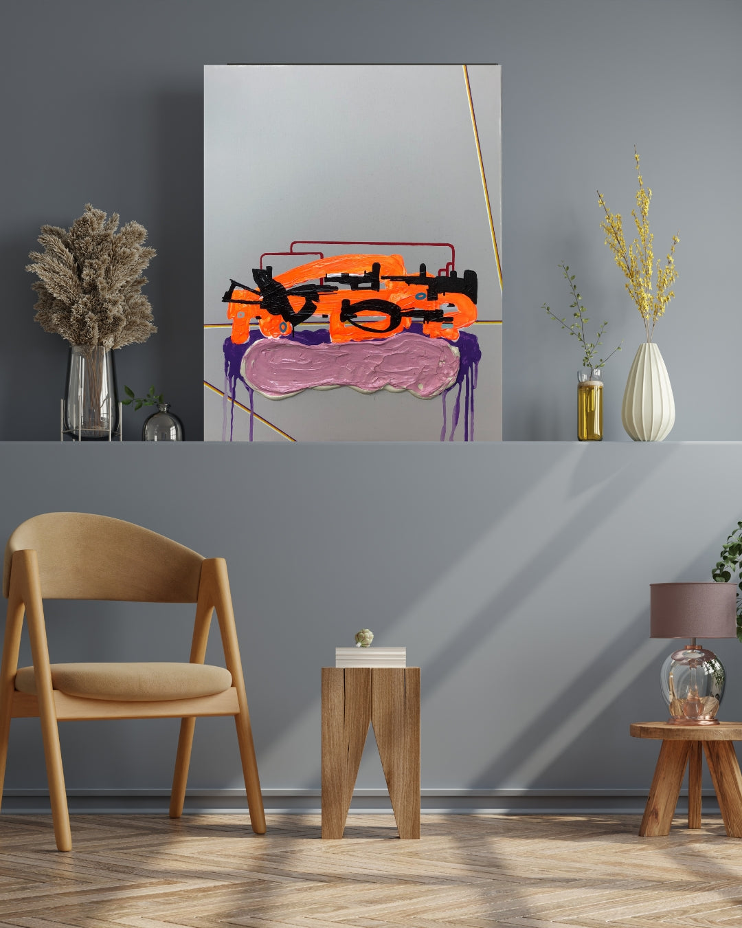 FERAL GRAVITY 03 von Jens Joneleit, Mixed‑Media‑Unikat auf Leinwand 50 × 40 cm; materialbetonte Schichtungen, gestische Setzungen und klare Linienführung | ARTSPACER