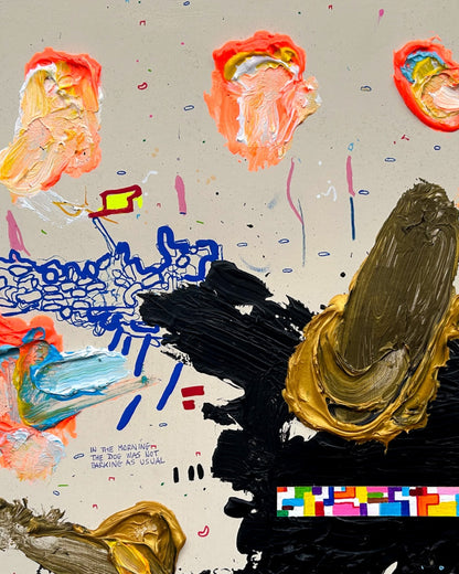 FRIEZE von Jens Joneleit, Mixed‑Media‑Unikat auf Papier 40 × 50 cm, abstrakte gestische Komposition mit dynamischen Strukturen und intensiver Farbarbeit | ARTSPACER