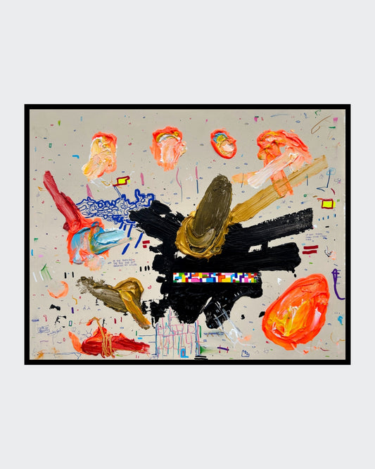 FRIEZE von Jens Joneleit, Mixed‑Media‑Unikat auf Papier 40 × 50 cm, abstrakte gestische Komposition mit dynamischen Strukturen und intensiver Farbarbeit | ARTSPACER