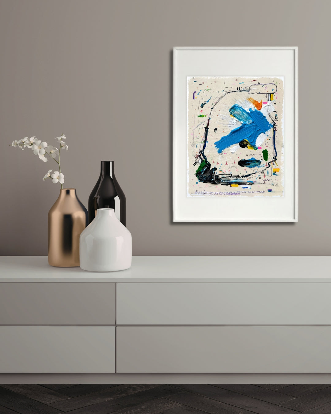 Abstraktes Mixed-Media-Unikat „INORDINATE“ auf Papier, 30 × 24 cm, expressive Farbschichten und dynamische Texturen, zeitgenössische Kunst für Sammler | ARTSPACER