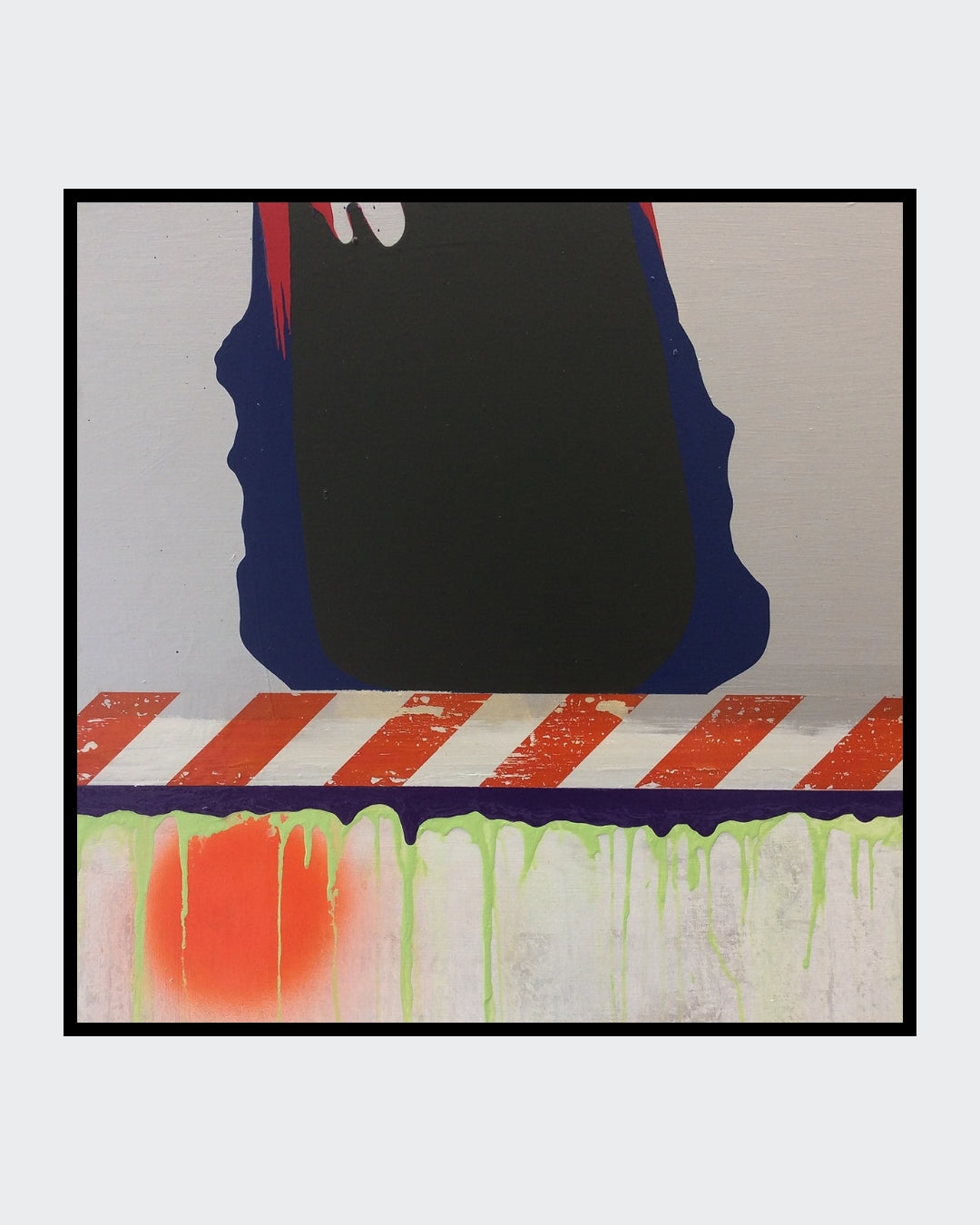 SLOUCH von Jens Joneleit, Mixed‑Media‑Unikat auf Leinwand 70 × 70 cm; abstrakte Konstruktion trifft prozessuale Farbarbeit, klare Oberzone und dynamische Unterzone | ARTSPACER