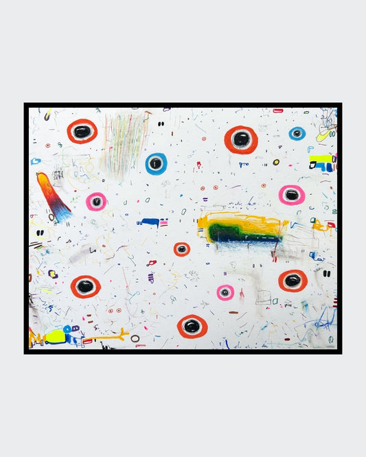 UR4C 01 von Jens Joneleit, Mixed‑Media‑Unikat auf Papier 24 × 30 cm, abstrakte farbintensive Texturen, gestische Linien und vielschichtige Komposition im Querformat | ARTSPACER