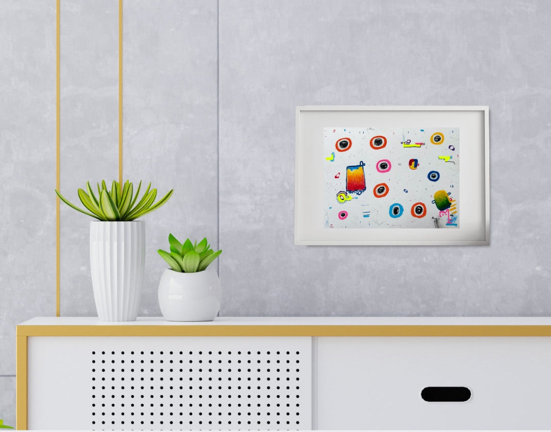 UR4C 02 von Jens Joneleit, Mixed‑Media‑Unikat auf Papier 18 × 24 cm, abstrakte dynamische Linienführung, farbige Akzente und strukturierte Komposition im Kleinformat | ARTSPACER